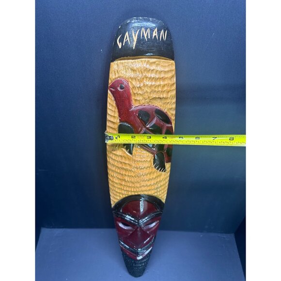 Vintage Cayman Island Wooden Carved Wall Decor Mask with Turtle 23.5" Tall - Picture 6 of 6